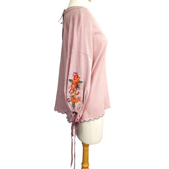 SALE UMGEE NWT Blouse/Top/Shirt Embroidered Drawstring Cuffs Scallop Hem Sz M - Picture 7 of 8